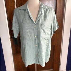 Esprit Vintage 80s Light Mint Sage Green Polka Dot Button-Down Shirt